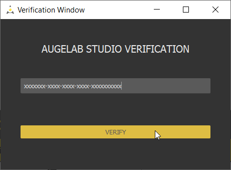 AugeLab Studio verification code entry
